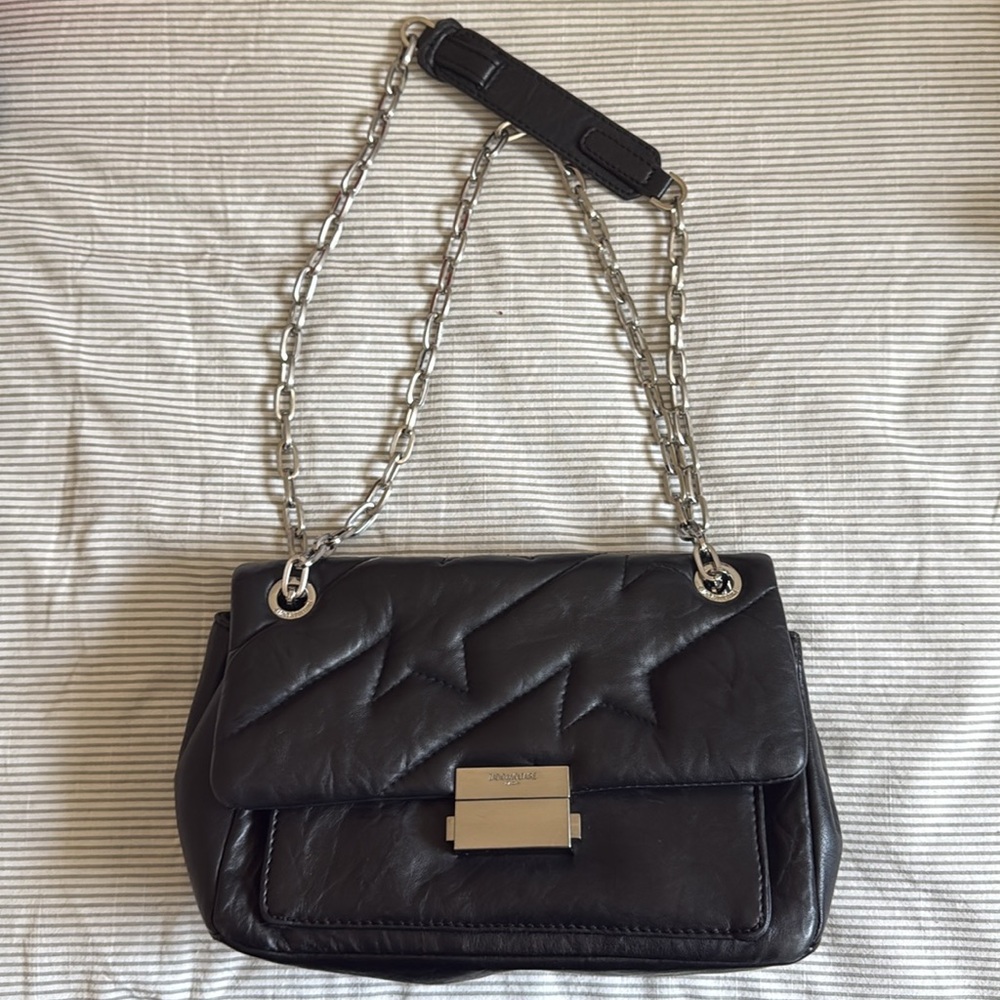 Zadig & Voltaire Ziggy Stardust Black Leather Chain Shoulder Bag